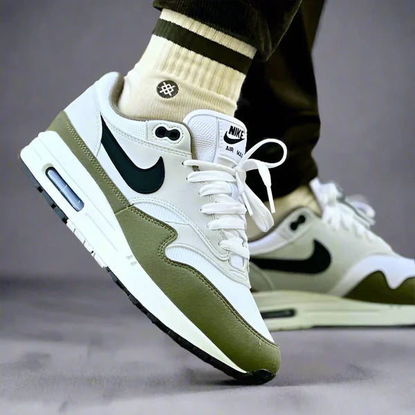Nike Air Max 1 White Black Medium Olive (FD9082-102) | SneakerClassics